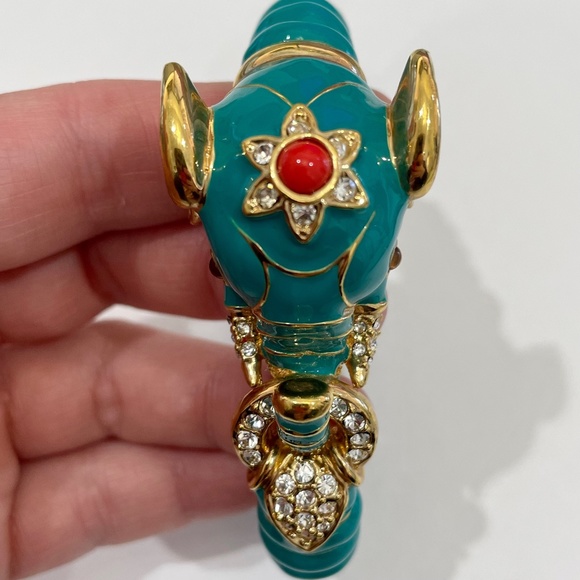 Rare Kenneth Jay Lane Raj Teal Elephant Clamper Bracelet
, EUC - Picture 2 of 16
